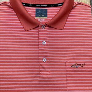 Greg Norman for Tasso Ella polo shirt size XL coral w/white stripes